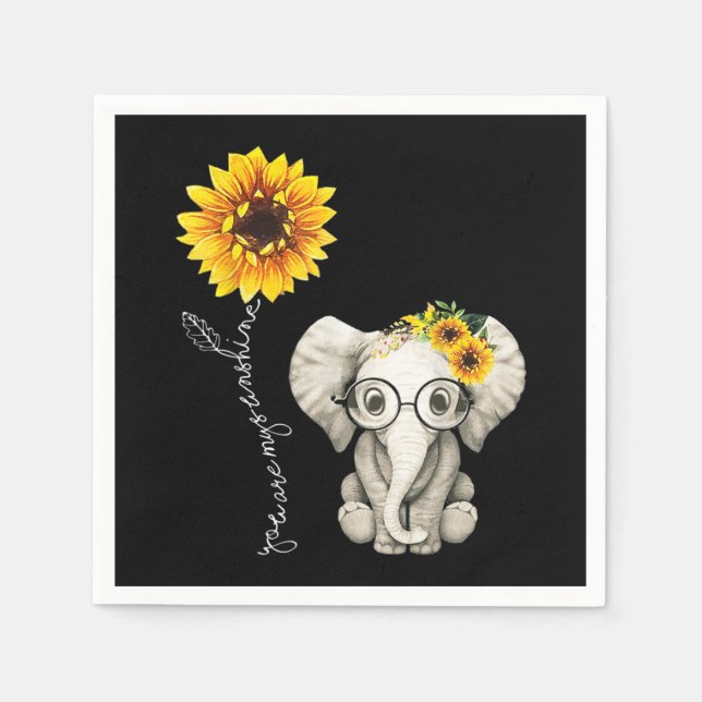You Are My Sunshine Hippie Sunflower Elephant Napkin (Front)