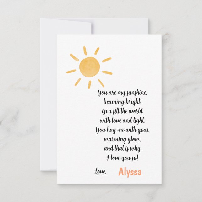 You Are My Sunshine Mother's day Thank You Card (Front)