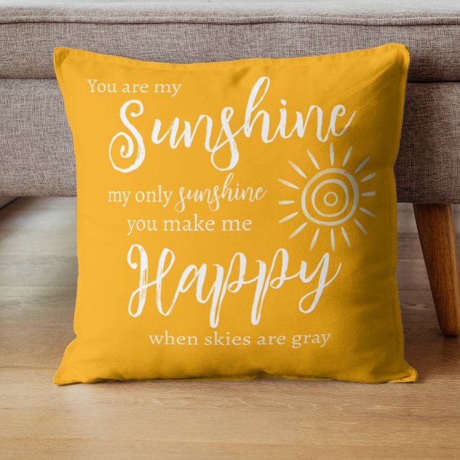 You Are My Sunshine Orange with Sun and White Dots Cushion (You are my Sunshine, you make me Happy bright orange pillow with sun, white polka dots on the back.)