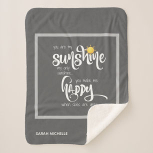 You are my sunshine, personalised grey sherpa blanket