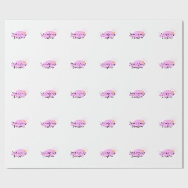 you are my sunshine pink purple sun rays clouds wrapping paper (Flat)