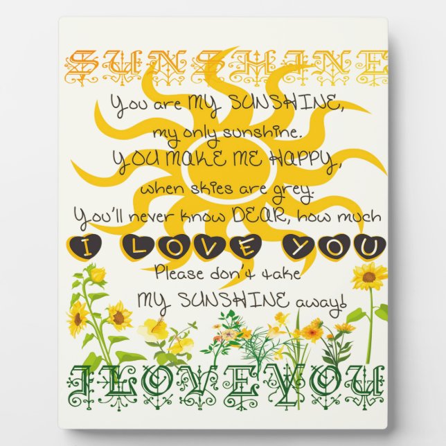 You are my Sunshine Plaque (Front)