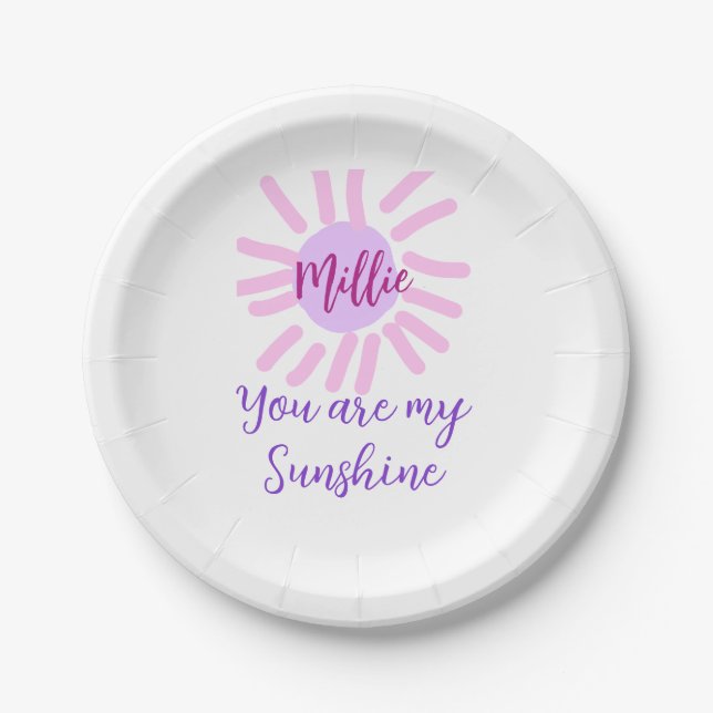 you are my sunshine purple pink pastel sun rays mo paper plate (Front)