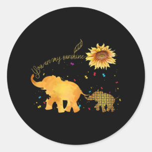You Are My Sunshine Sunflower Elephant Autism Classic Round Sticker