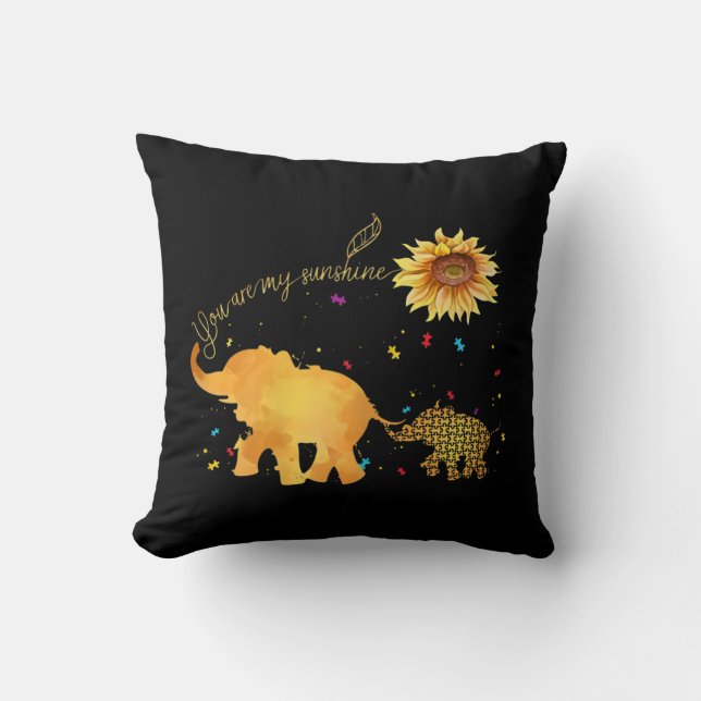 You Are My Sunshine Sunflower Elephant Autism Cushion (Front)