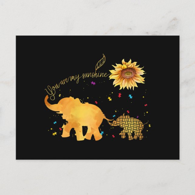 You Are My Sunshine Sunflower Elephant Autism Holiday Postcard (Front)