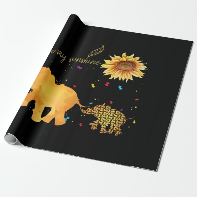 You Are My Sunshine Sunflower Elephant Autism Wrapping Paper (Unrolled)