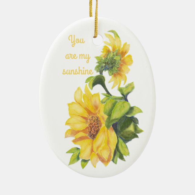 You are my Sunshine Sunflower floral Quote Ceramic Tree Decoration (Back)
