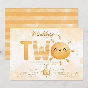 You Are My Sunshine turning TWO 2nd Birthday Party Invitation