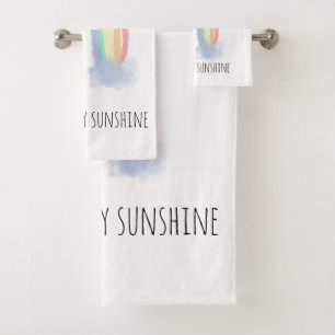 You are my sunshine watercolor painted rainbow bath towel set