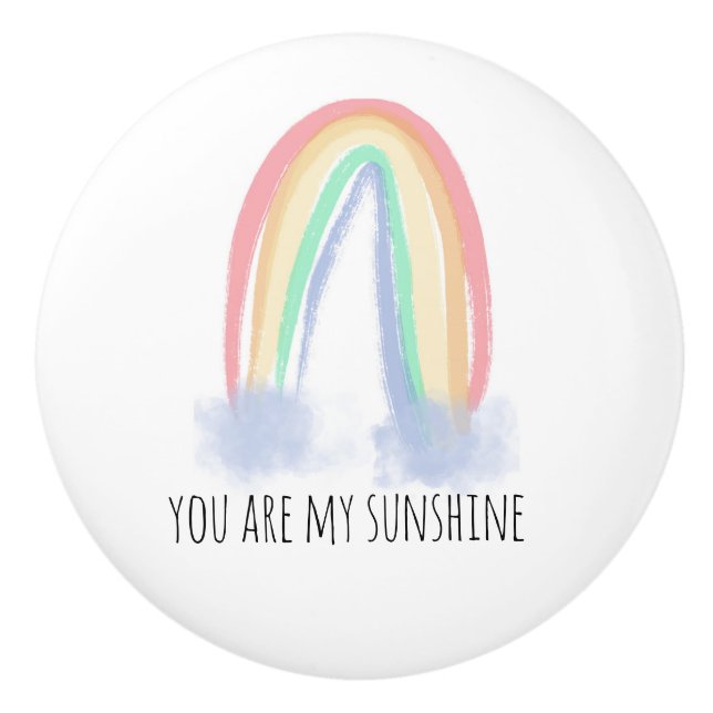 You are my sunshine watercolor painted rainbow  ceramic knob (Front)