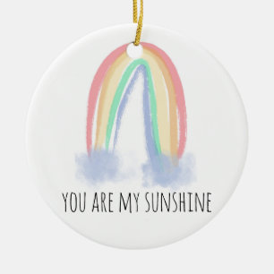 You are my sunshine watercolor painted rainbow  ceramic tree decoration