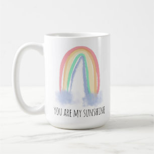 You are my sunshine watercolor painted rainbow coffee mug