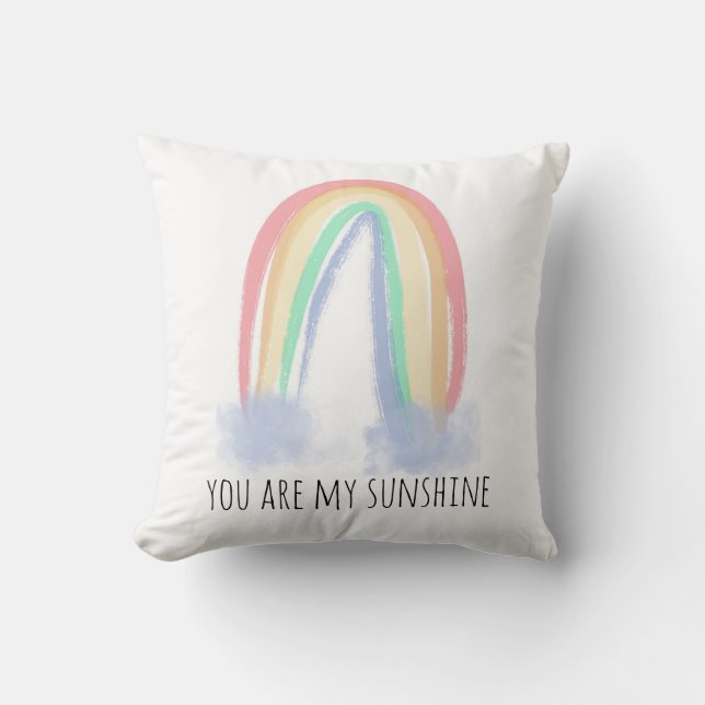 You are my sunshine watercolor painted rainbow  cushion (Front)