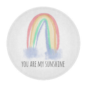 You are my sunshine watercolor painted rainbow cutting board