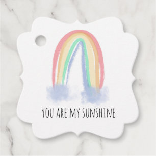You are my sunshine watercolor painted rainbow  favour tags