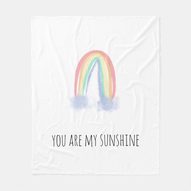 You are my sunshine watercolor painted rainbow   fleece blanket (Front)