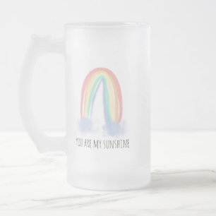 You are my sunshine watercolor painted rainbow frosted glass beer mug