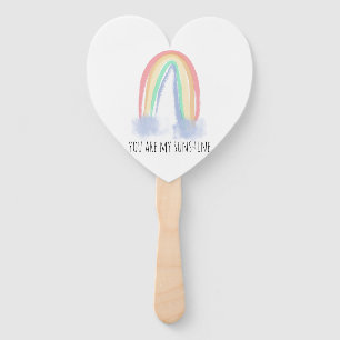 You are my sunshine watercolor painted rainbow  hand fan