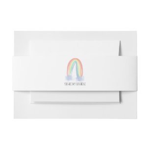 You are my sunshine watercolor painted rainbow invitation belly band