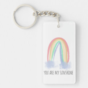 You are my sunshine watercolor painted rainbow key ring