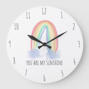 You are my sunshine watercolor painted rainbow large clock