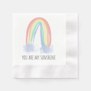 You are my sunshine watercolor painted rainbow  napkin