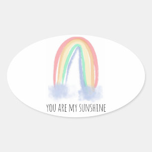 You are my sunshine watercolor painted rainbow oval sticker