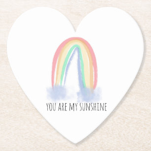 You are my sunshine watercolor painted rainbow paper coaster