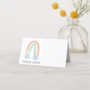 You are my sunshine watercolor painted rainbow place card