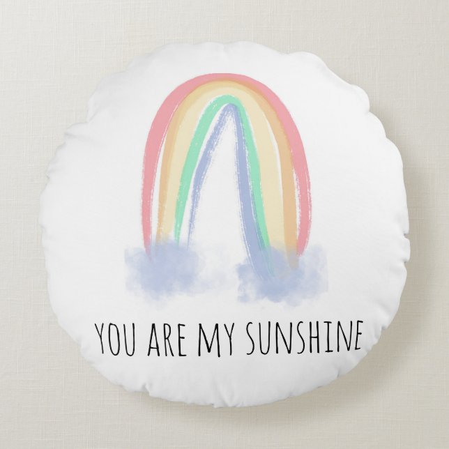 You are my sunshine watercolor painted rainbow  round cushion (Front)