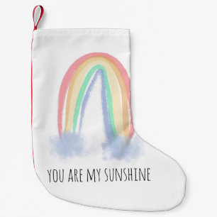 You are my sunshine watercolor painted rainbow small christmas stocking