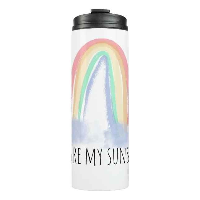 You are my sunshine watercolor painted rainbow  thermal tumbler (Front)