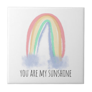 You are my sunshine watercolor painted rainbow tile