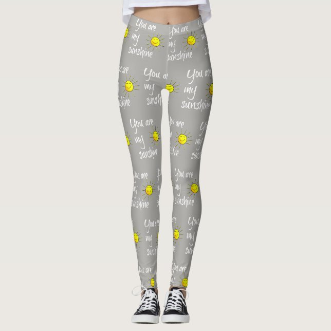 you are my sunshine (white text on grey) leggings (Front)