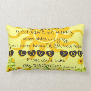 You are My Sunshine with Flowers in Yellow Lumbar Cushion