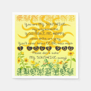 You are My Sunshine with Flowers in Yellow Napkin
