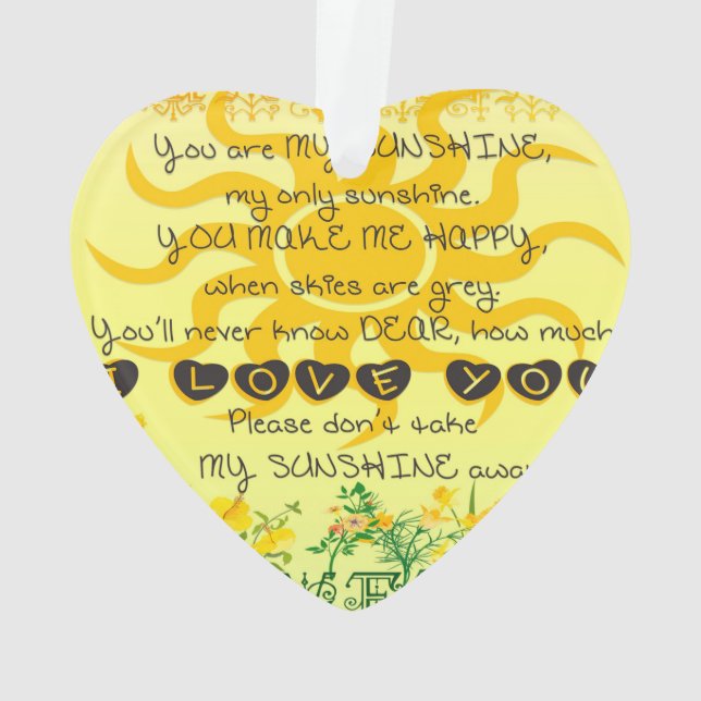 You are My Sunshine with Flowers in Yellow Ornament (Back)