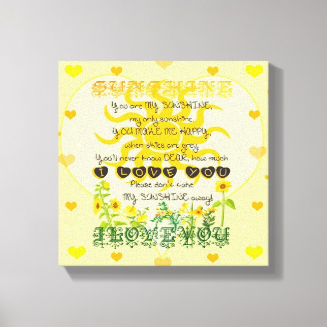You are My Sunshine with Hearts Canvas Print (Front)