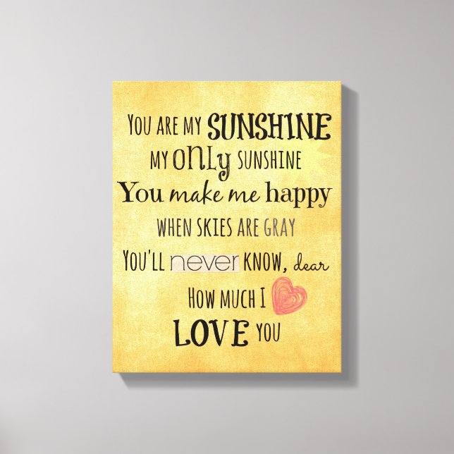 You are my Sunshine Word Art Typography Canvas Print (Front)