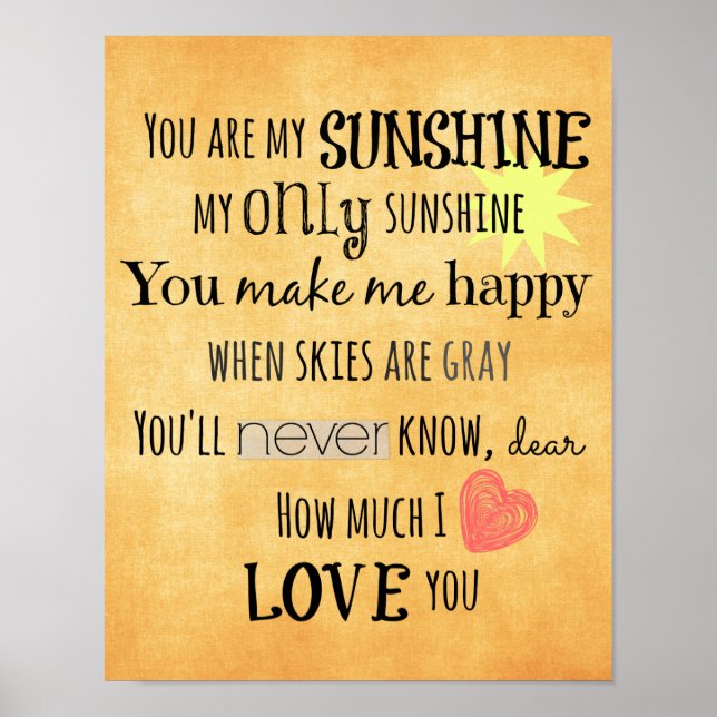 You are my Sunshine Word Art Typography Poster (Front)