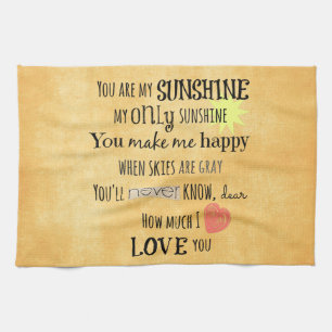 You are my Sunshine Word Art Typography Tea Towel