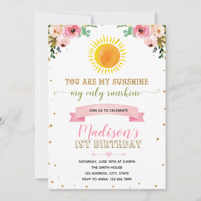 You are my sunshine word invite (Front)
