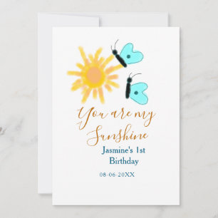 You are my sunshine yellow orange sun blue butterf invitation
