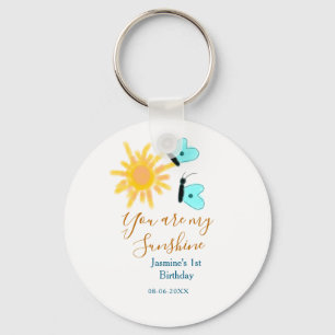 You are my sunshine yellow orange sun blue butterf key ring