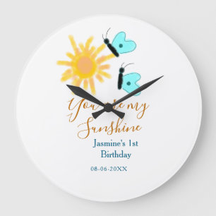 You are my sunshine yellow orange sun blue butterf large clock