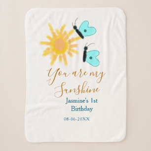 You are my sunshine yellow orange sun blue butterf sherpa blanket