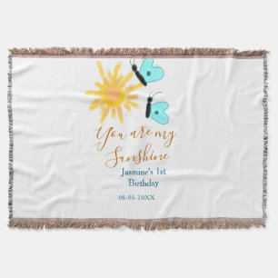 You are my sunshine yellow orange sun blue butterf throw blanket