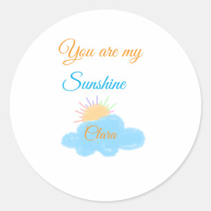 you are my sunshine yellow orange sun rays clouds classic round sticker