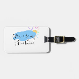 you are my sunshine yellow orange sun rays clouds luggage tag